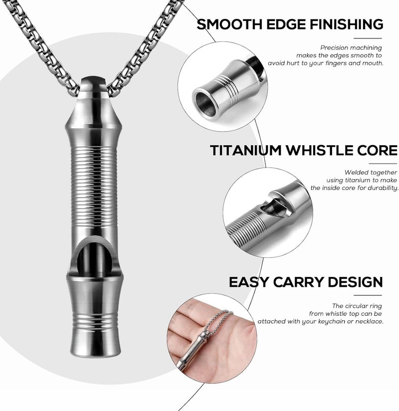 TISUR Titanium Emergency Whistle,EDC Safety Whistles Necklace Loud up to 120db,Survival Whistles for Survival,Hiking,Camping,Pets Training - Image 3